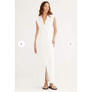 Rumer Cream Sleeveless Maxi Dress Tailored Blazer Style Button Front Size M NEW